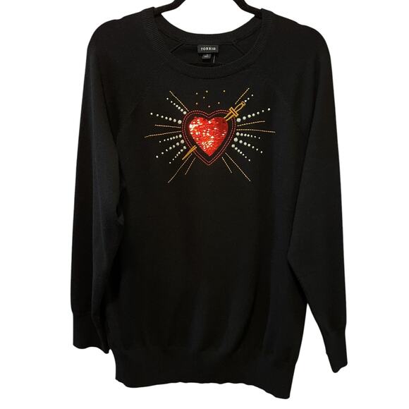Torrid Red Sequin Sparkle Heart Valentines Day Everyday Soft Pullover Sweater 1X - Picture 1 of 2